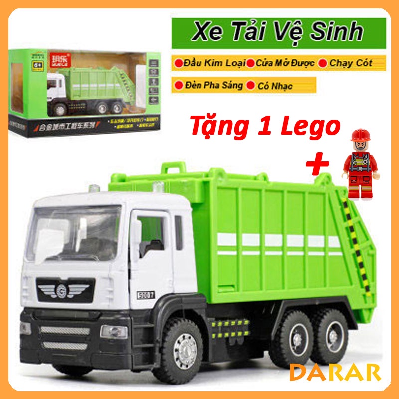 MÔ HÌNH Xe Tải Vệ Sinh, Xe đồ chơi đầu Kim Loại chống va đập, có nhạc và đèn cho bé  | MINIAUTO tỷ lệ 1:50