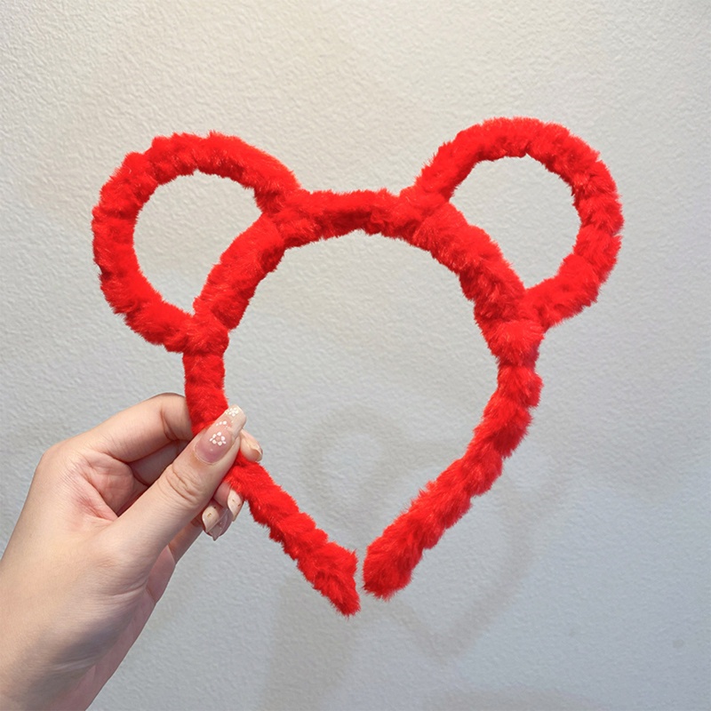 Băng Đô Cài Tóc Hình Tai Chuột Tròn Phủ Lông Dày Dặn Màu Sắc Ngọt Ngào Phong Cách Hàn Quốc Cho Nữ