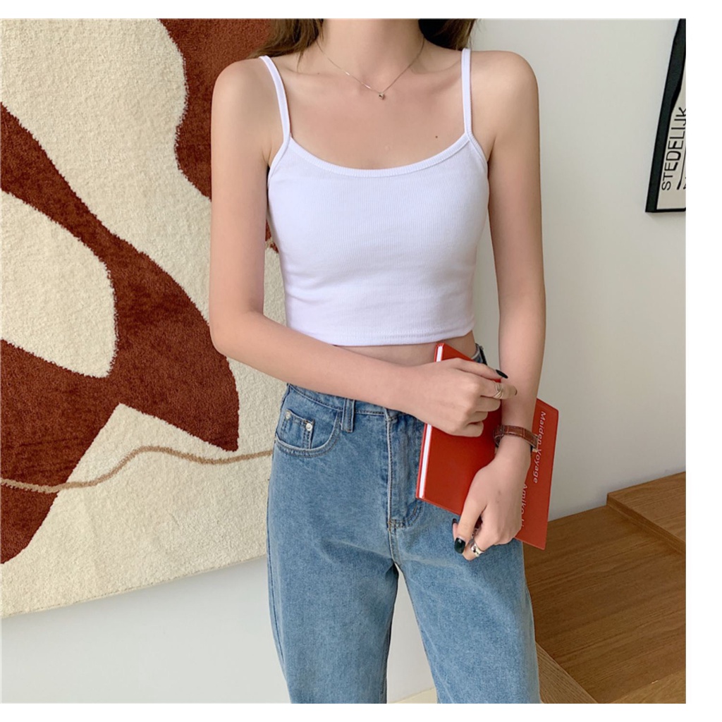 Áo 2 dây croptop thun găn tăm co dãn 4 chiều kèm ảnh thật NU HOUSE