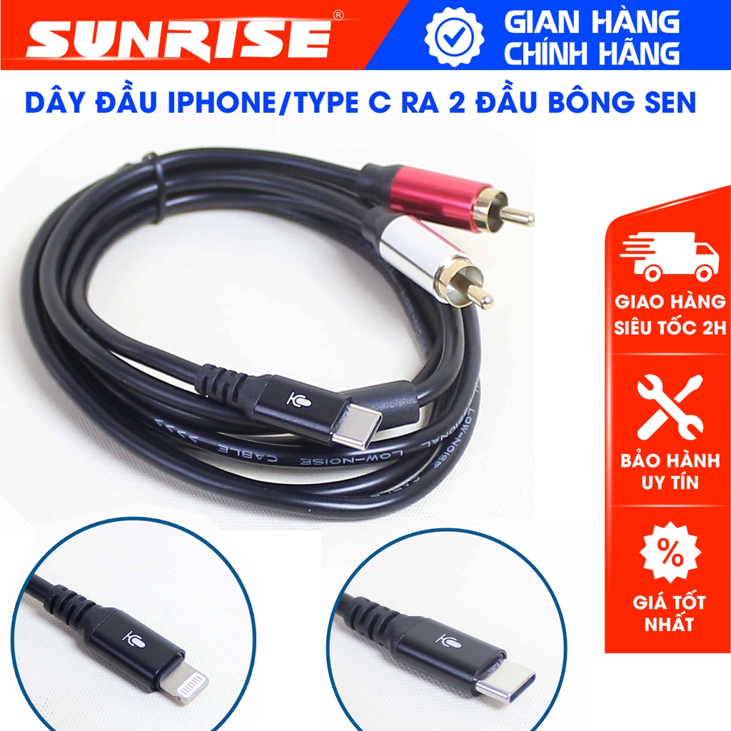 Dây âm thanh đầu IPHONE và TYPE-C ra đầu AV bông sen, cáp kết nối điện thoại ra các thiết bị âm thanh - SUNRISE