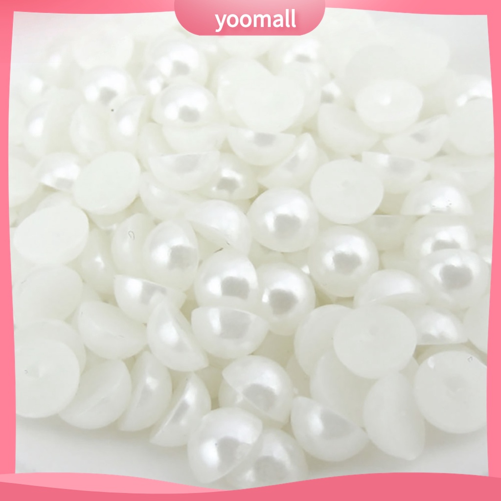 (Yoomall) Set 200 Hạt Ngọc Trai Giả Nửa Đầu Phẳng 6mm Màu Trắng Đính Trang Trí Móng Tay