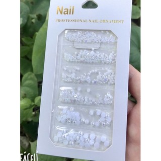 Set phụ kiện trai nửa trắng , trắng ab , trai tròn phụ kiện trang trí móng nail