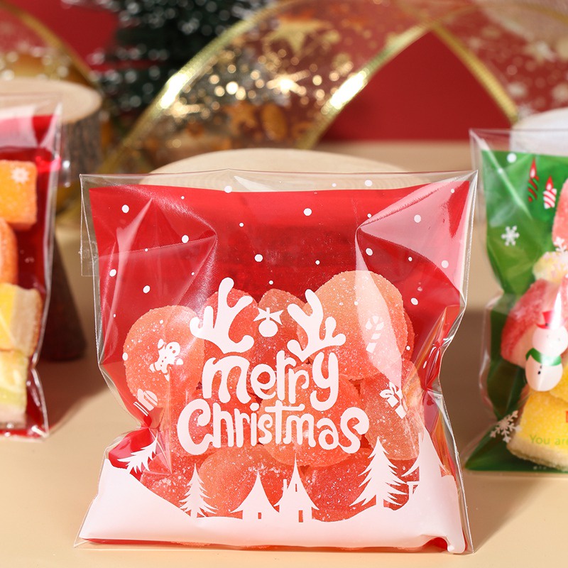 Set 100 Túi Đựng Bánh Kẹo Tự Dính Trang Trí Tiệc Giáng Sinh Năm Mới