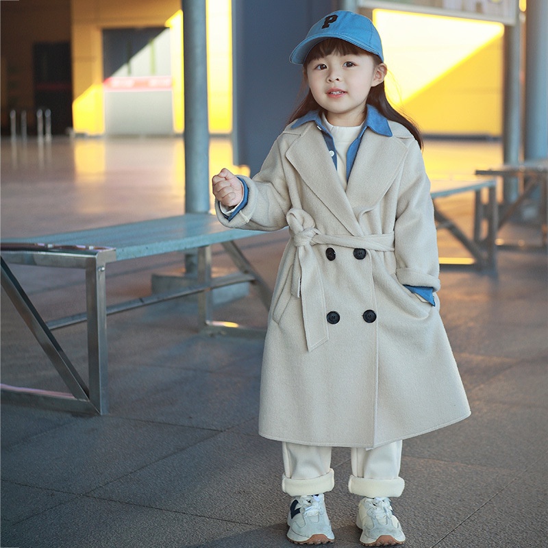 Áo Khoác Len Hai Mặt Mùa Đông, Áo Khoác Dạ Dáng Dài Trẻ Em,Áo Khoác Len Trẻ Em Chất Cotton Cao Cấp