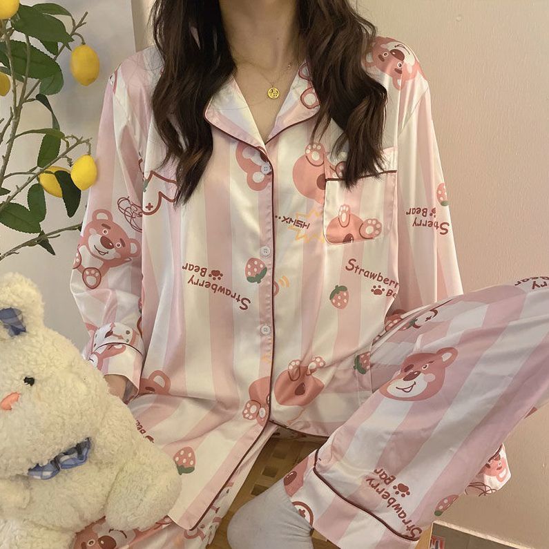 Bộ Đồ Ngủ Tay Dài In Họa Tiết Hoạt Hình Phong Cách Nhật Bản Dễ Thương Thời Trang Mùa Thu Cho Nữ