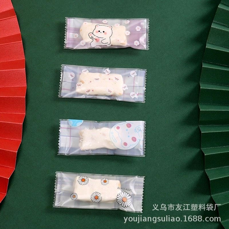 Túi kẹo nougat 9,5×4cm GẤU HOA,Sét 100 cái