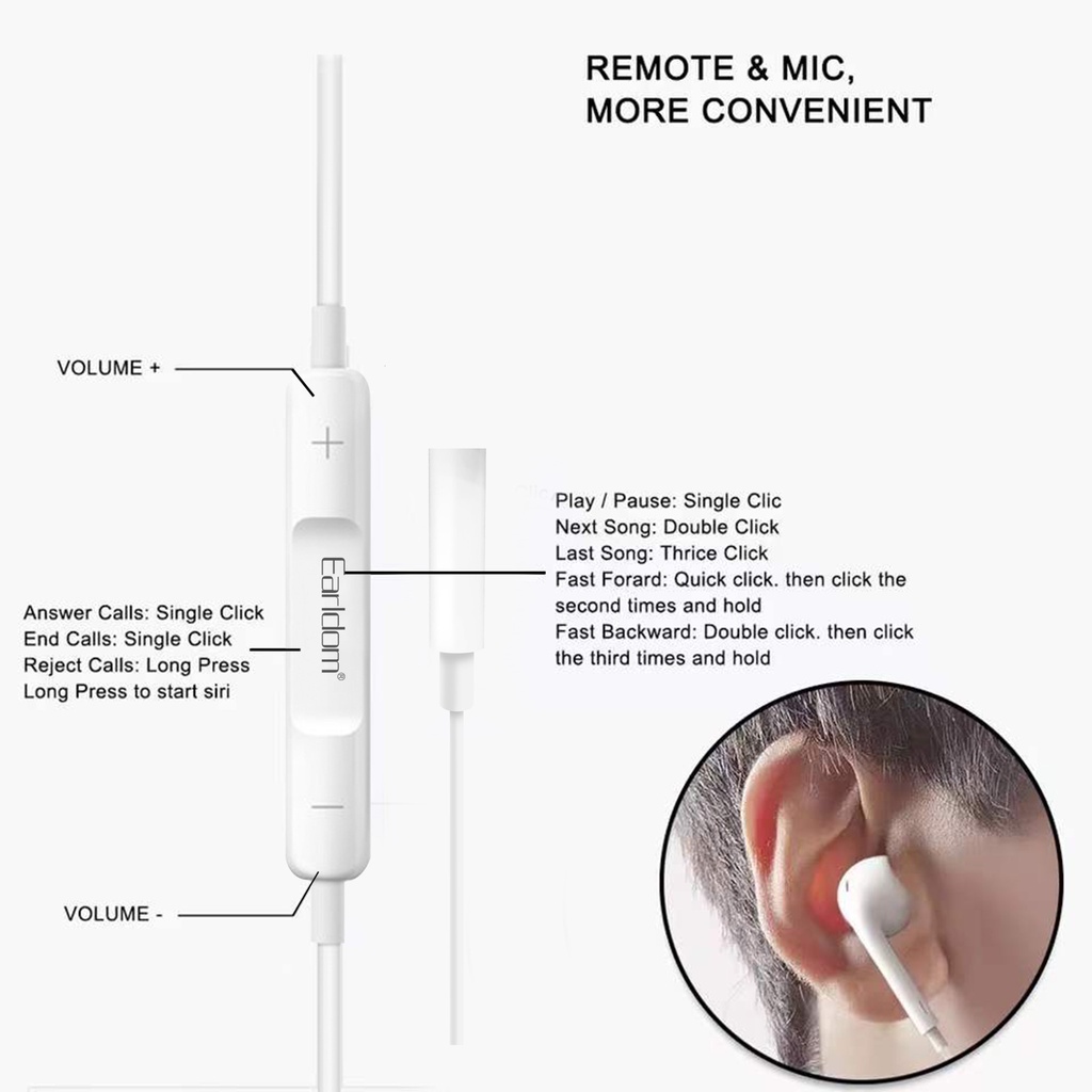 Tai nghe có dây nhét tai E18 Earldom Dây Dài 120cm Jack Cắm 3.5 dùng cho điện thoại laptop và máy tính bảng