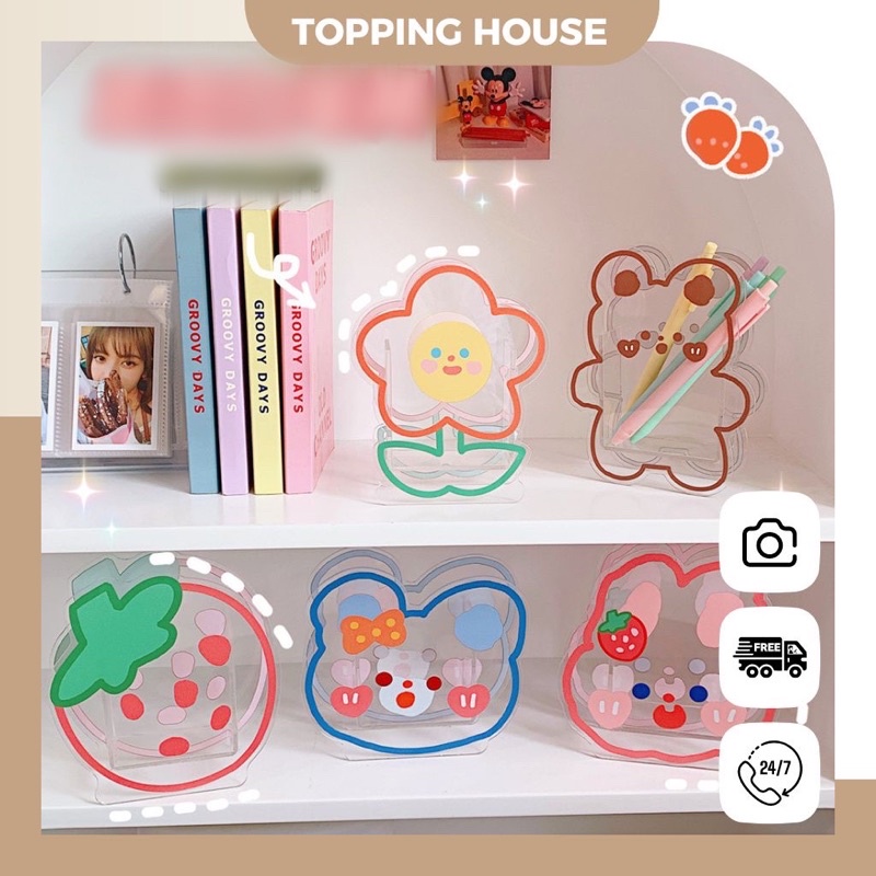 Hộp Ống Đựng Bút Hoạt Hình Mica Nhựa Cứng Trong Suốt Đa Năng Đựng Mỹ Phẩm Để Bàn Decor Tiện Lợi - Topping House - DC15
