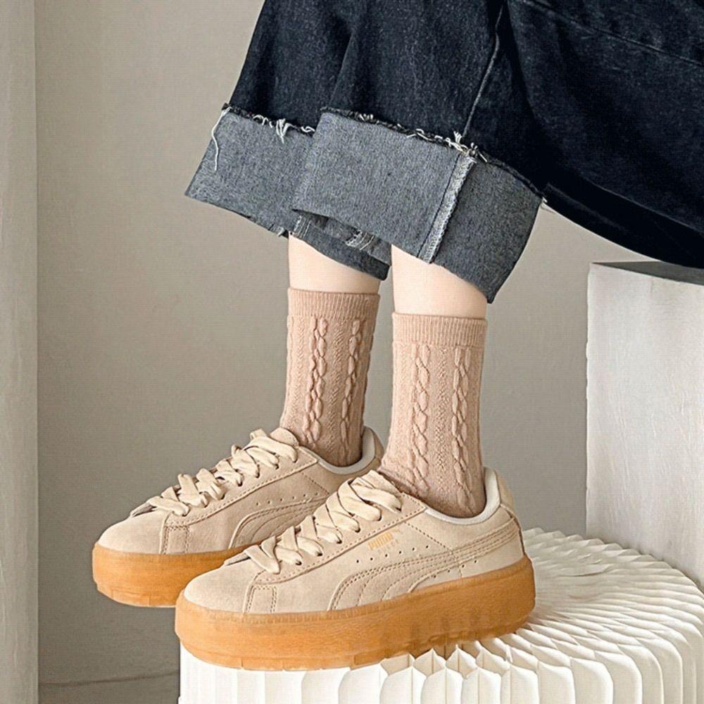 Đôi Vớ Len Dày Giữ Ấm Thoải Mái Màu Sắc Đơn Giản Dành Cho Nữ