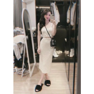 Sét áo 3 lỗ thêu nổi chân váy dài xinh FFF