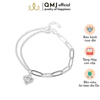 Lắc tay bạc QMJ Uyên ương mix charm kim cương 3D Q222
