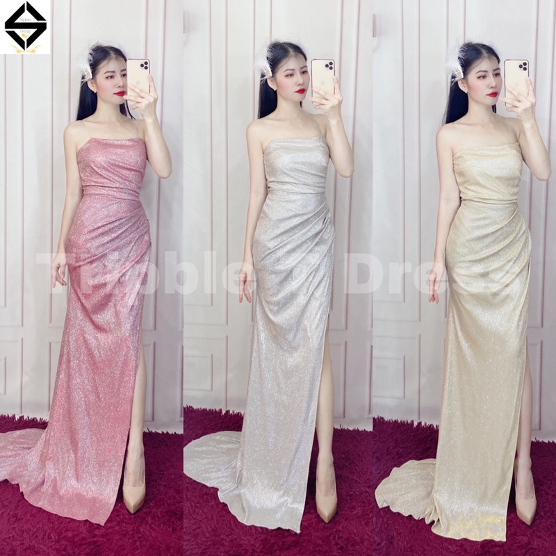 Đầm mãi TRIPBLE T DRESS cúp xẻ đùi thun nhũ lấp lánh - size S/M/L - MS402V