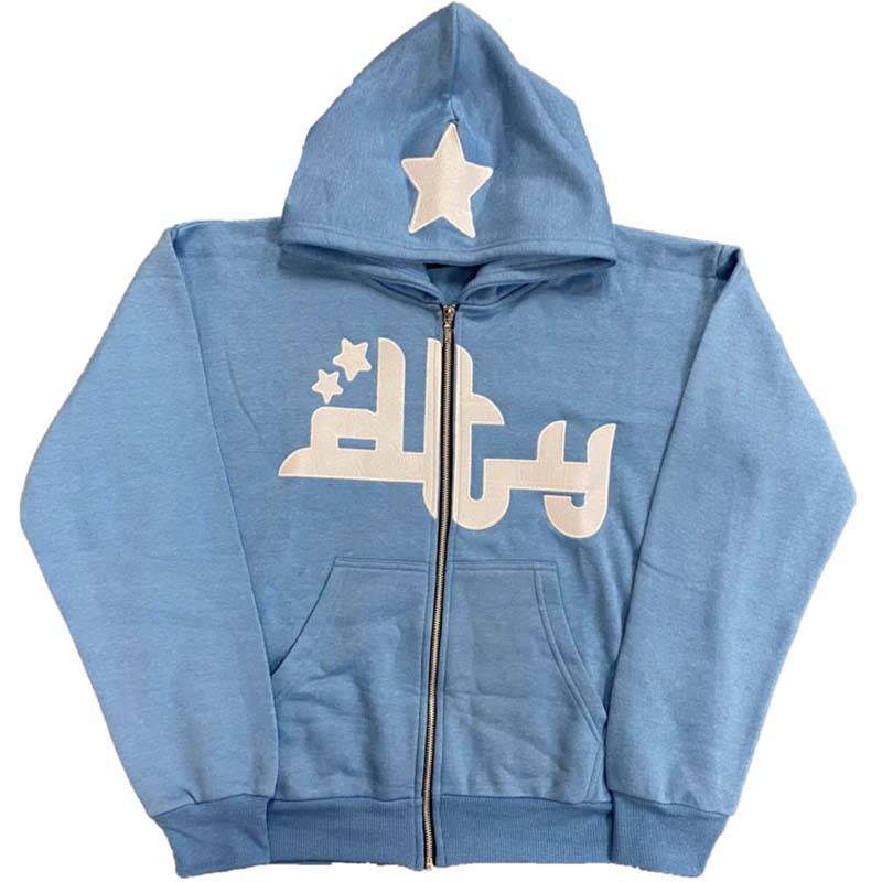 Áo Khoác Hoodie Có Khóa Kéo In Hình Ngôi Sao Phong Cách Hip hop Mỹ Thời Trang Đường Phố Cho Nam Và Nữ Y2K