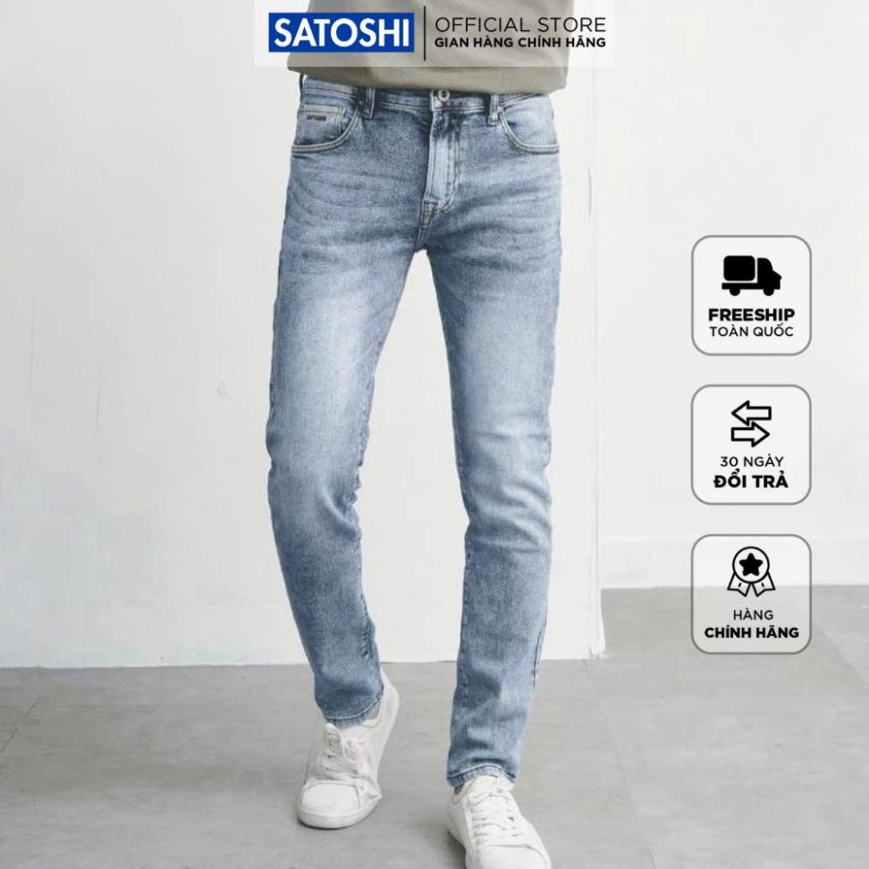 | Satoshi | Quần Jean Nam SAQJ68 dáng Slimfit chuẩn Xanh sáng wash nhẹ có túi nhỏ thêu thương hiệu *