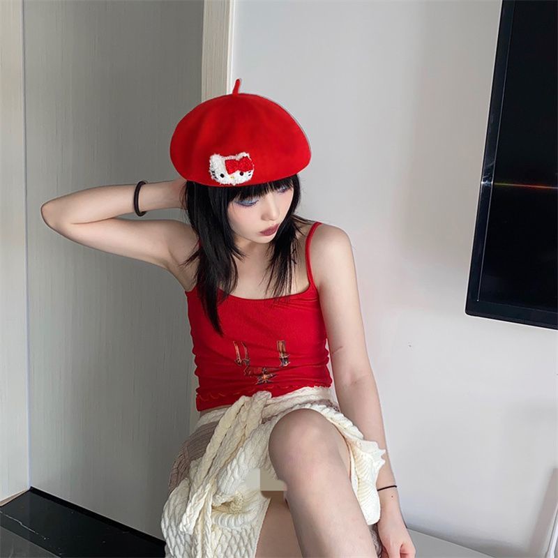 Millennium Y2k Spicy Girl Three-dimensional KT Hat Cute Beret Subculture Subby Painter Hat Hello Kitty Hat