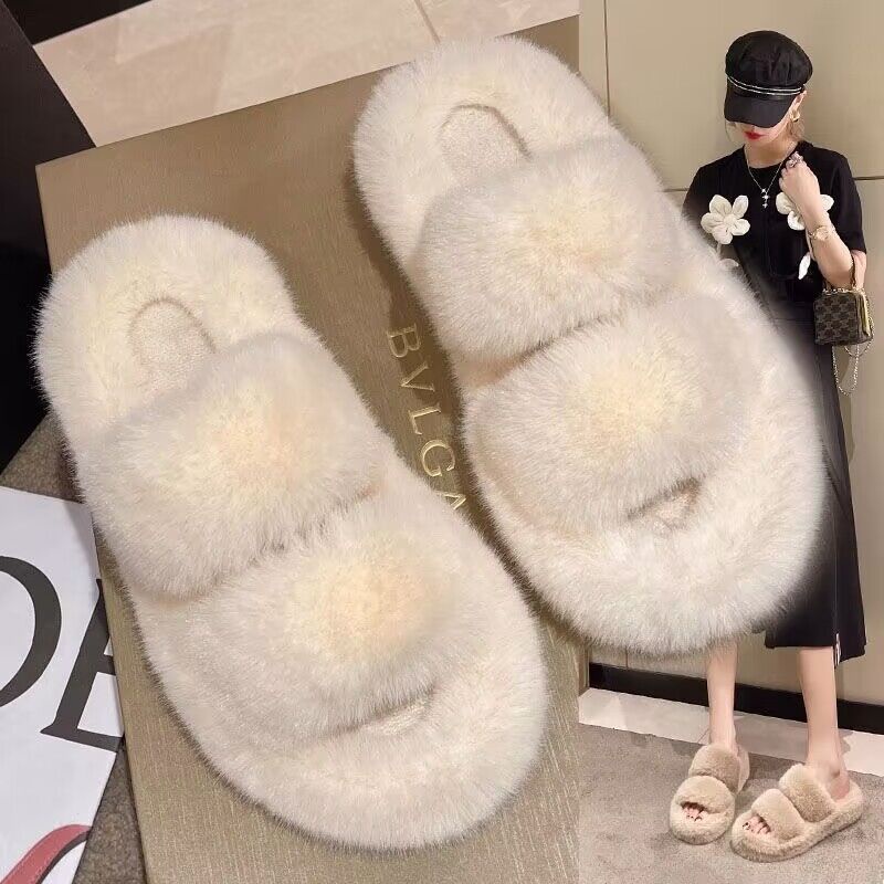 Dép Cotton Đế Dày Phối Lông Thiết Kế Dễ Thương Cho Nữ