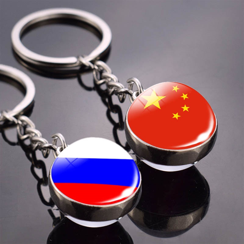 Móc Khóa Hai Mặt Hình Lá Cờ Nước Nga Ấn Độ Afghanistan Ai Cập Singapore Nepal