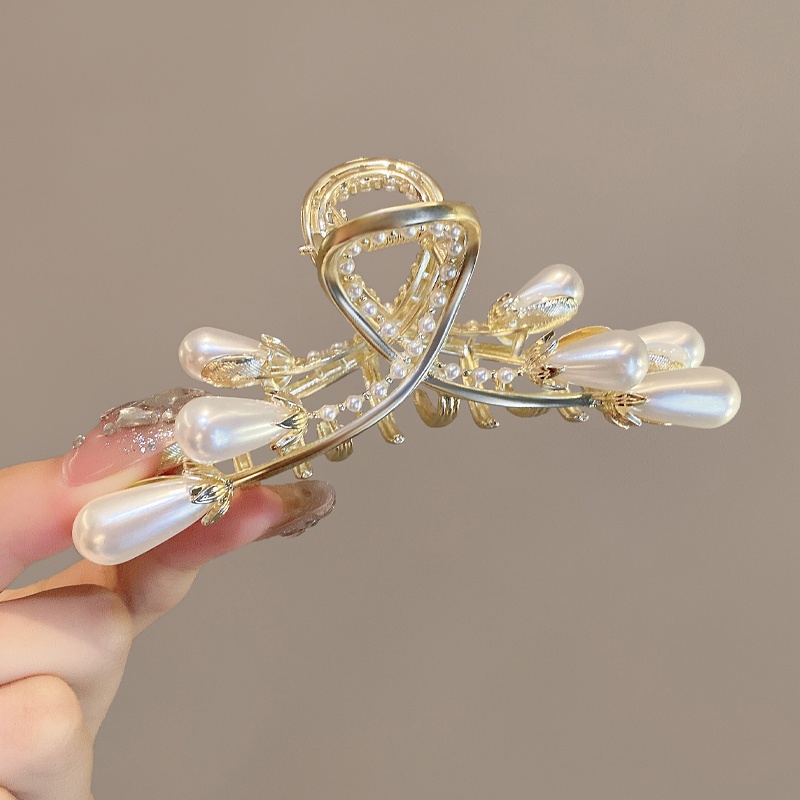 Kẹp tóc kim loại HAIMEIKANG hình hoa đính hạt ngọc trai thời trang Hàn Quốc