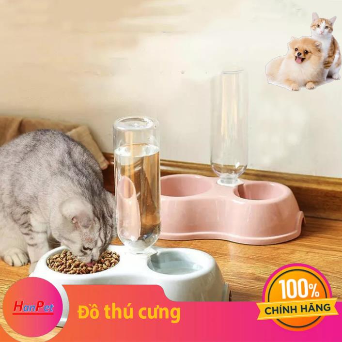 Hanpet.GV Bát nhựa đôi Ăn, Uống tự động cấp nước cho chó mèo, thú cưng