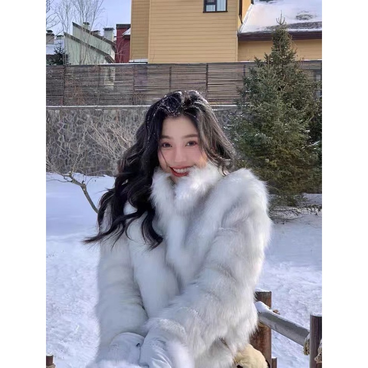 [Giao Ngay] Áo Khoác Lông Cáo Nhân Tạo Ngắn Dày Màu Gradient Thân Thiện Với Môi Trường Phong Cách Hàn Quốc Cho Nữ