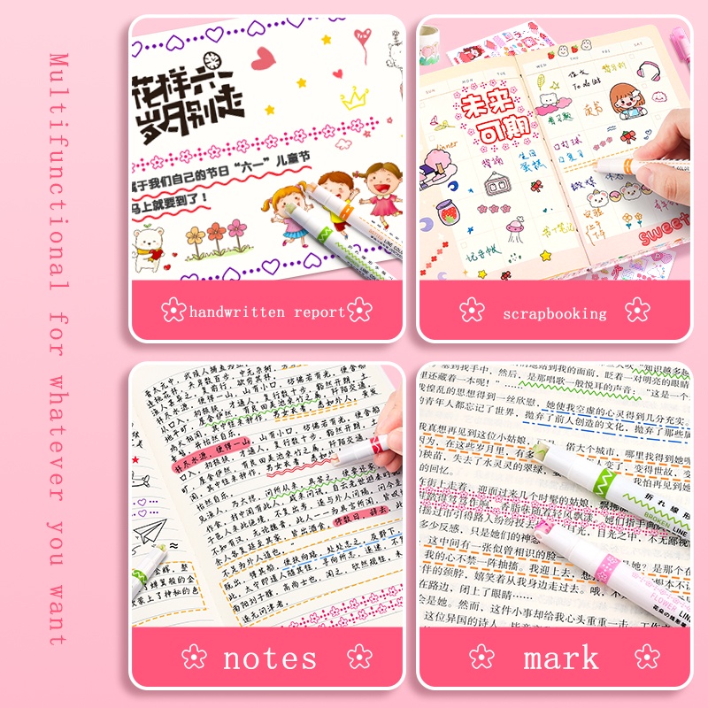 Set 3 Bút Đánh Dấu Dạng Cong Nhiều Màu Sắc Dùng Trang Trí Sổ Tay