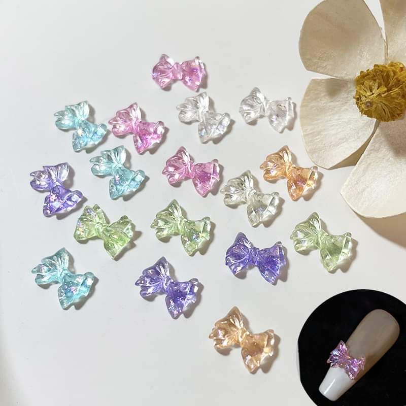 SET 50 CÁI CHARM NƠ NHỰA 3D🧡NƠ THẠCH ÁNH KIM FLASH