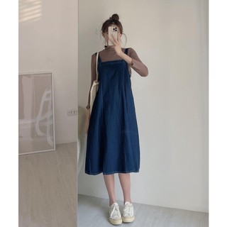 V5563 váy denim yếm kèm dây thắt eo audrey