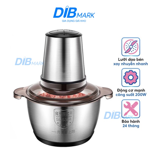 Máy xay thịt máy xay đa năng cối Inox 304 dung tích 2L 4 lưỡi dao bằng thép sinh tố tỏi tiêu thức ăn bền bỉ
