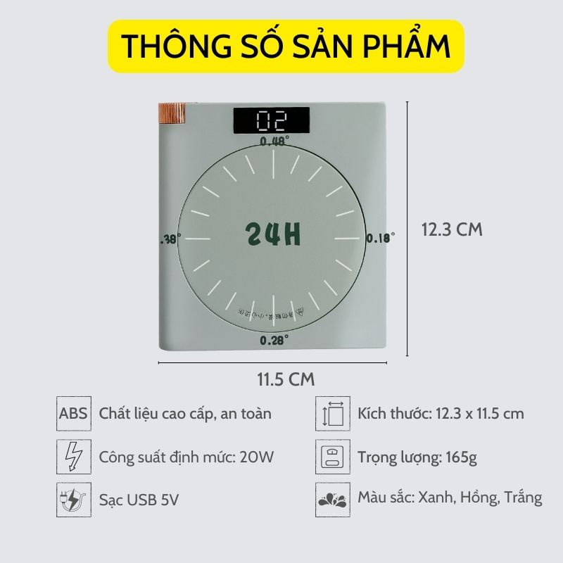 Đế hâm nóng đồ uống JIASHI hẹn giờ làm nóng thông minh tương thích với thủy tinh, sứ, sắt, nhôm, nhựa, giấy DHN02