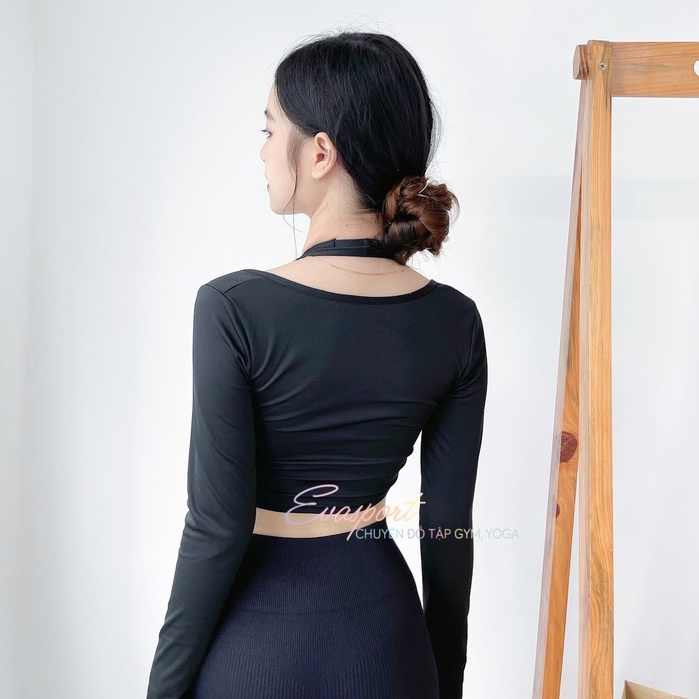 Áo Tập Gym, Yoga, Aerobic Nữ Tay Dài Trước Ngực Kèm Bra, Áo Mùa Lạnh 2 Lớp, Thể Thao, Ôm Body Co giản Evasport