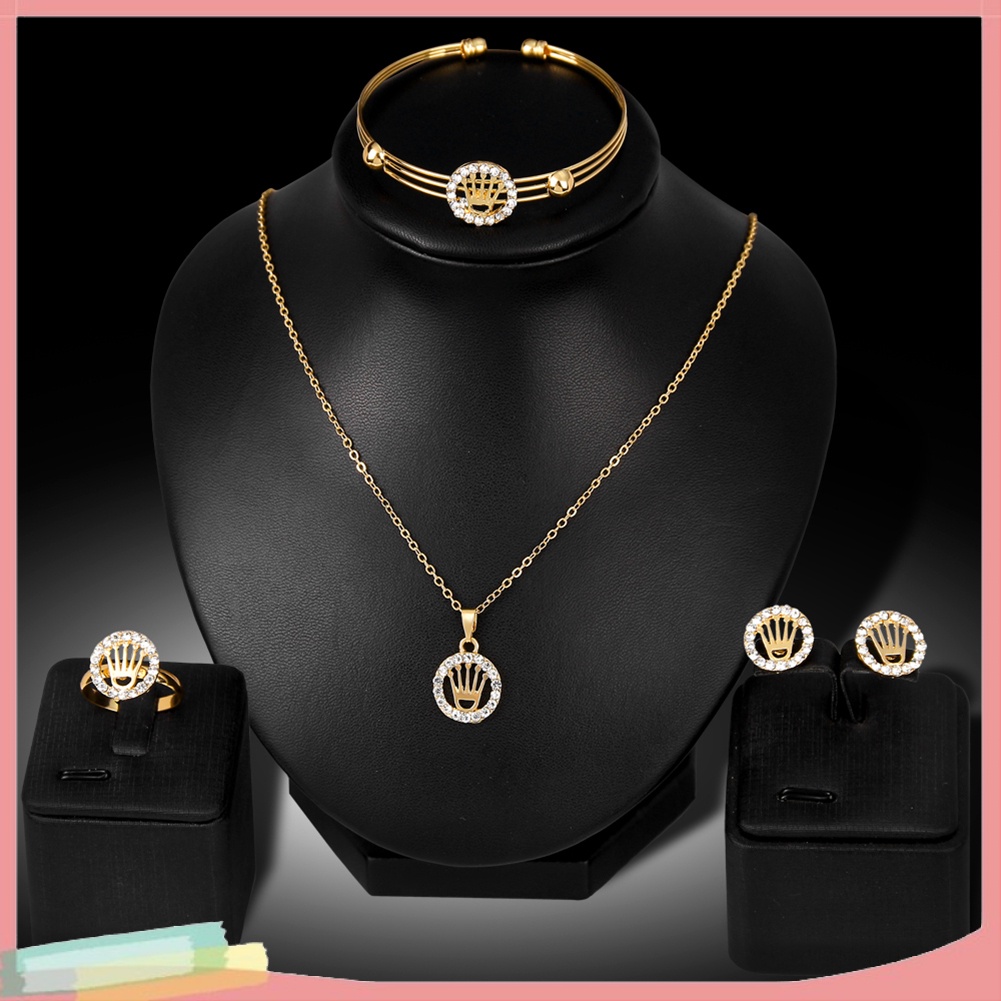 Bộ Trang Sức Vòng cổ Nhẫn Bông Tai Vòng Tay Hình Vương Miện Đính Đá Sang Trọng