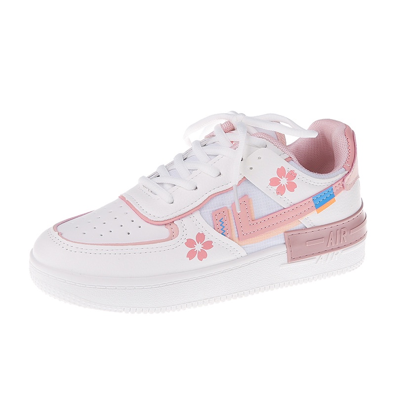 Giày Thể Thao Trắng Hồng Họa Tiết Hoa Nhỏ Phong Cách Hàn Quốc Cho Nữ