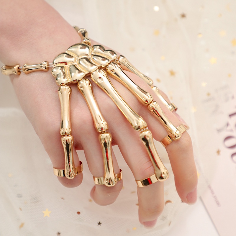 Vòng Tay Xương Bàn Tay Kèm Nhẫn Phong Cách Gothic Cho Nam Và Nữ