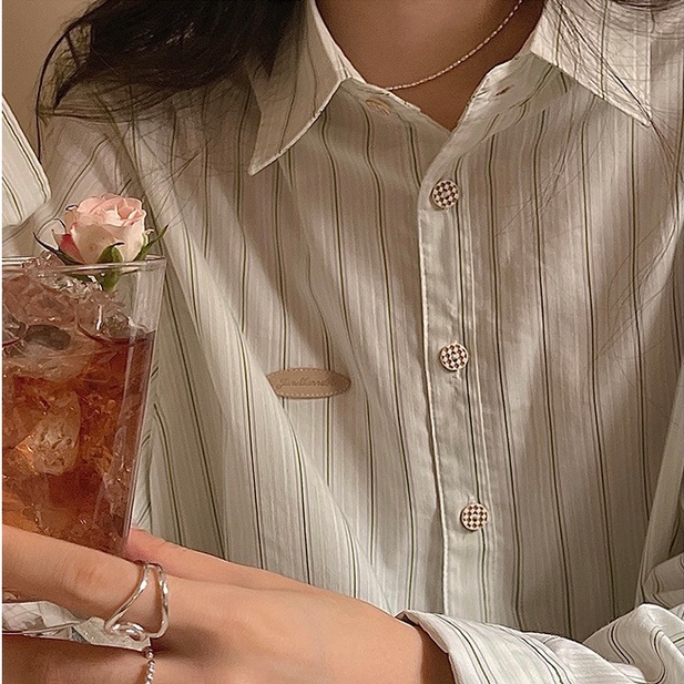 Áo Sơ Mi Caro Nữ Dài Tay Dáng Rộng Cài Khuy Kiểu Hàn Quốc