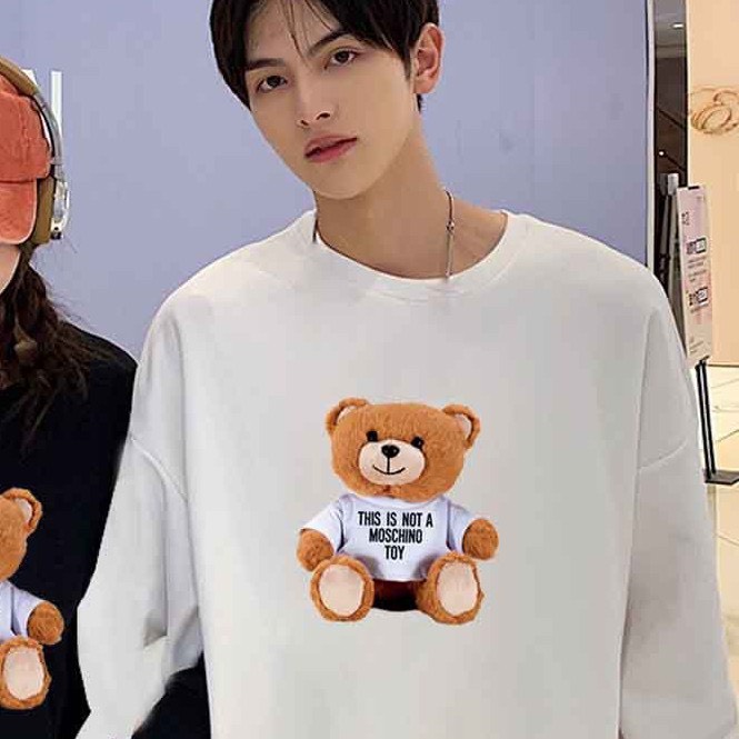 Áo đôi nam nữ thu đông, áo nỉ sweater in hình gấu chất bông ấm phong cách hàn quốc-PINK