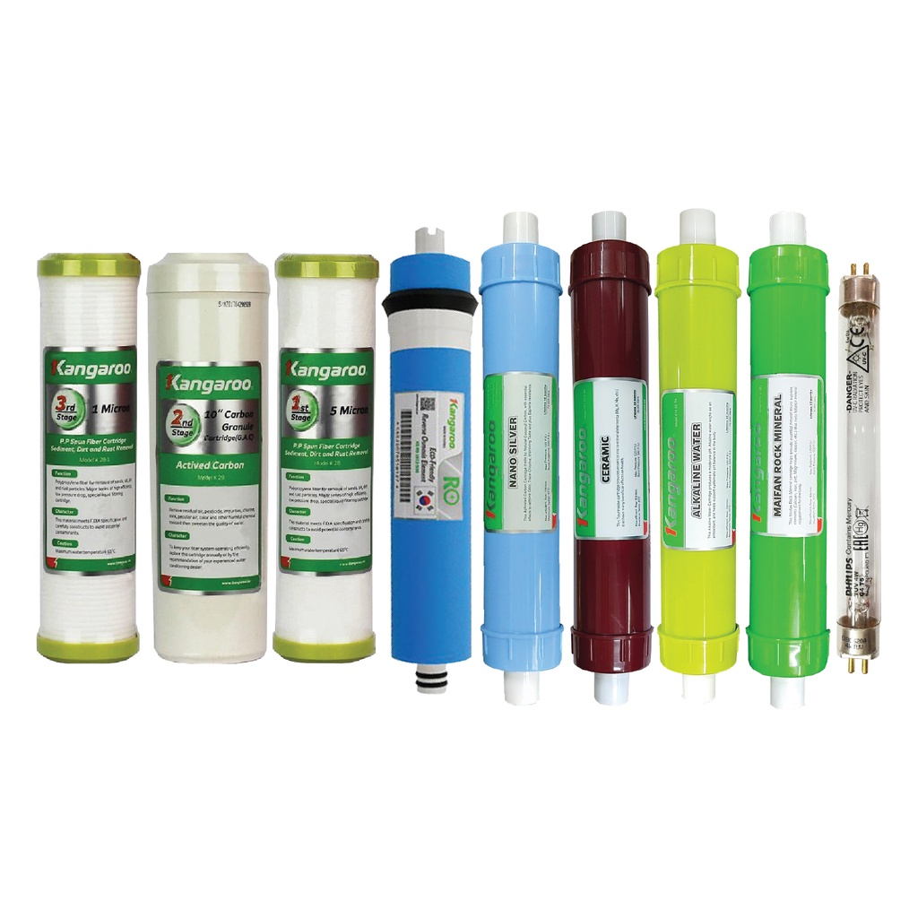 Trọn bộ 9 lõi lọc nước Kangaroo chính hãng dùng cho máy lọc nước Kangaroo KG108A KV