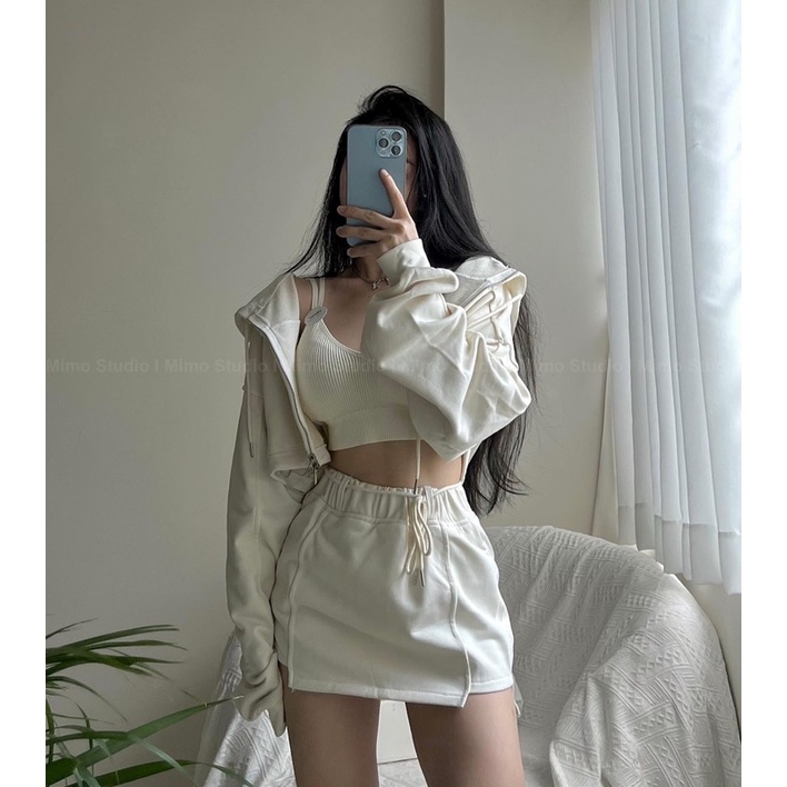 Set 3 món áo khoác zip lửng- Váy - Bra ( Có bán tách set)