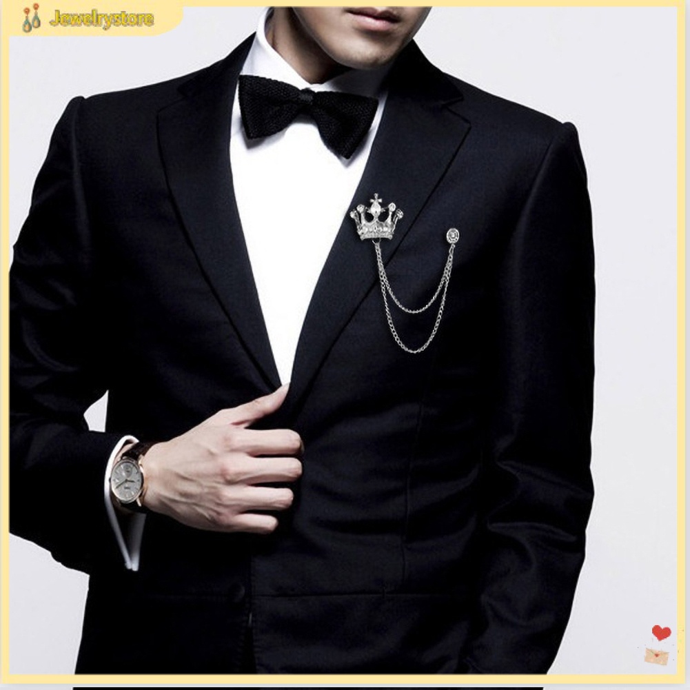 Ghim cài áo hình vương miện phối dây xích thời trang cho nam nữ