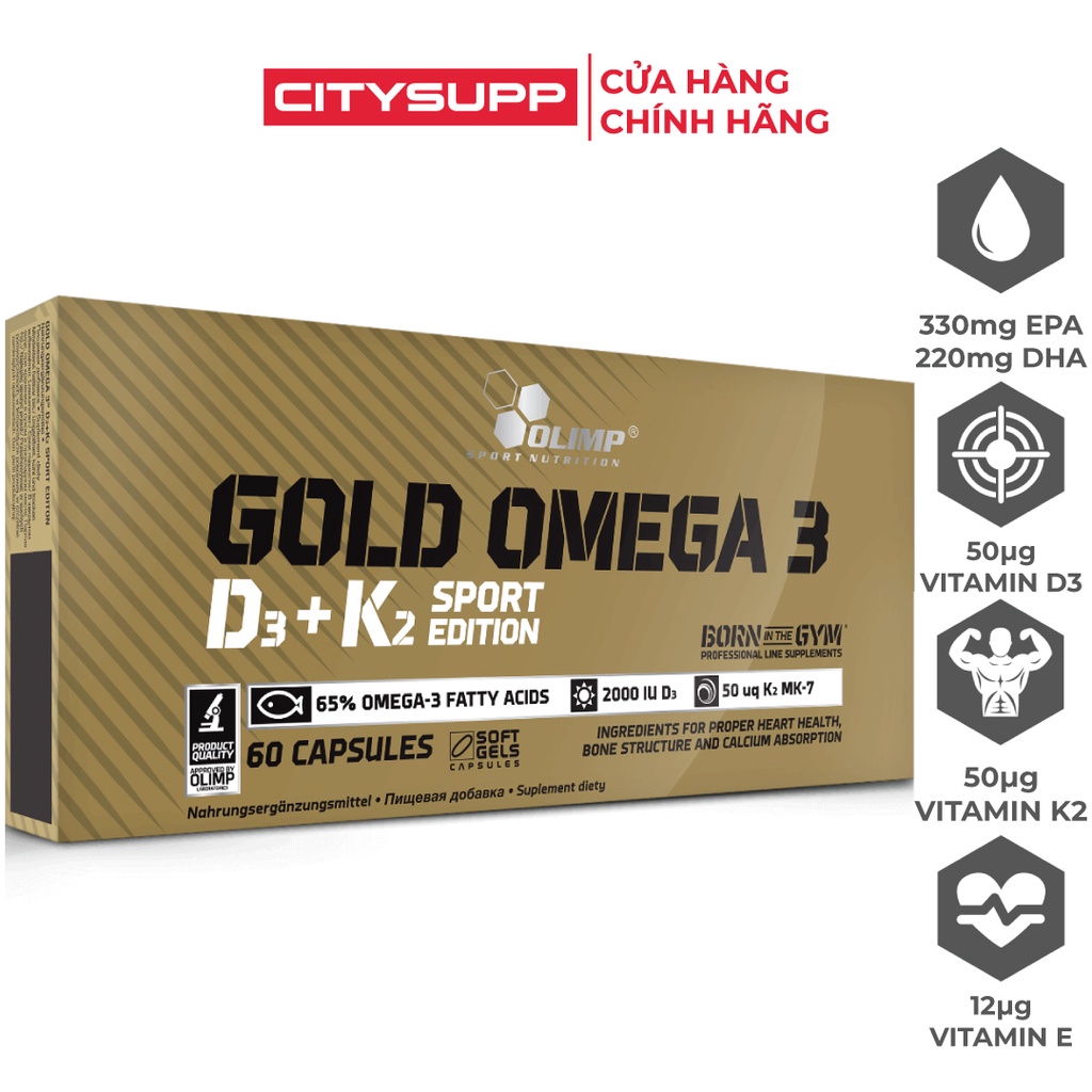 Olimp Gold Omega 3 D3 + K2 Sport Edition, Viên Uống Hỗ Trợ Sức Khỏe Tim Mạch, Xương Răng Chắc Khỏe