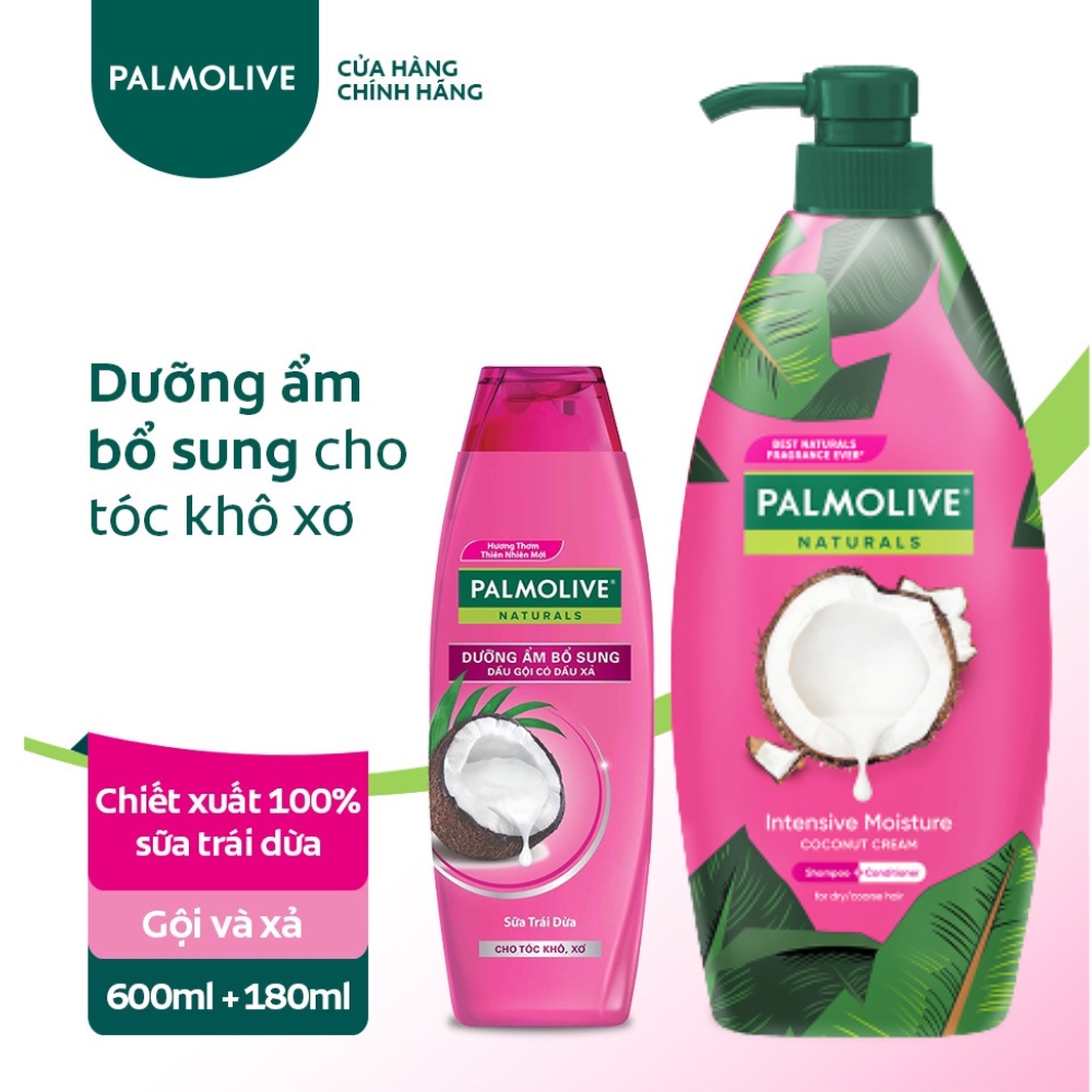 Dầu gội Palmolive kèm dầu xả 2 trong 1 Dưỡng Ẩm Bổ Sung từ Sữa Dừa 600ml & 180ml