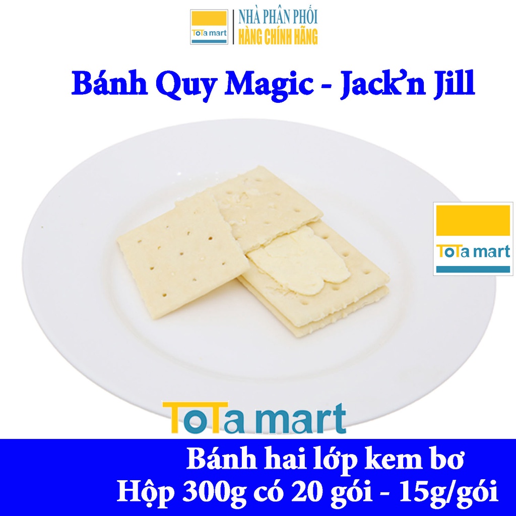 Bánh Quy Cracker kẹp 2 lớp kem socola, bơ Magic Jack 'n Jill,  hộp 20 gói 300g