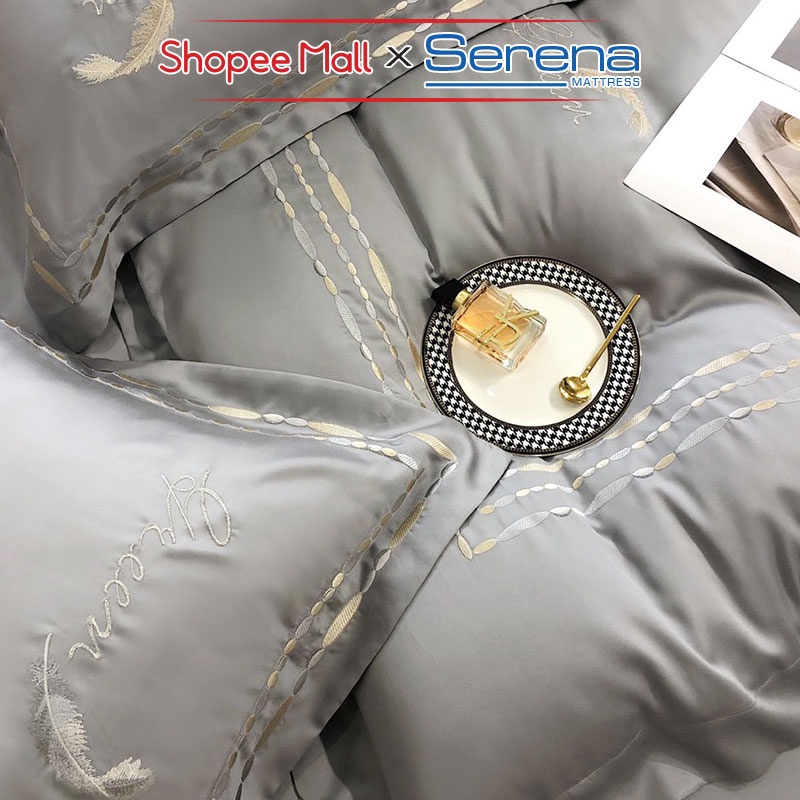 Bộ Chăn Ga Gối Nệm 5 Món Tencel 80s Cao Cấp SERENA MATTRESS Bộ Set Chăn Ga Gối Đệm Drap Trải Giường Đẹp Mát Sang Trọng