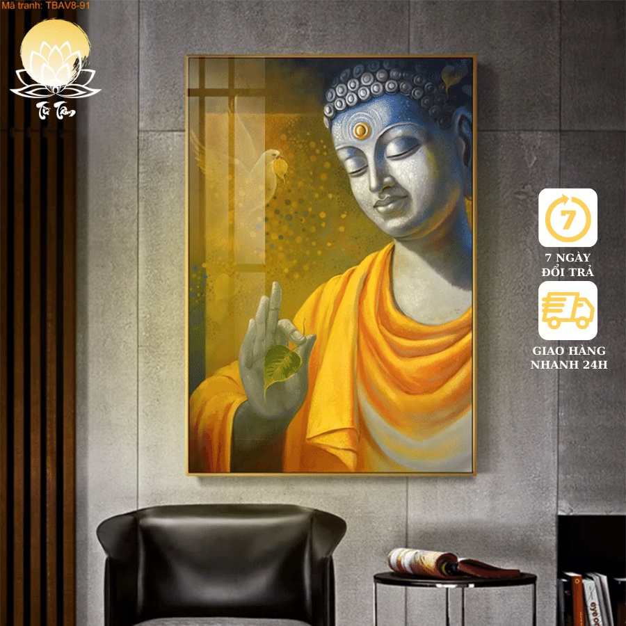 Tranh Phật Tráng Gương Mica Pha Lê, Tranh Treo Tường Phật Giáo, Tặng Kèm Đinh Treo Đa Năng TUTAM-TG7