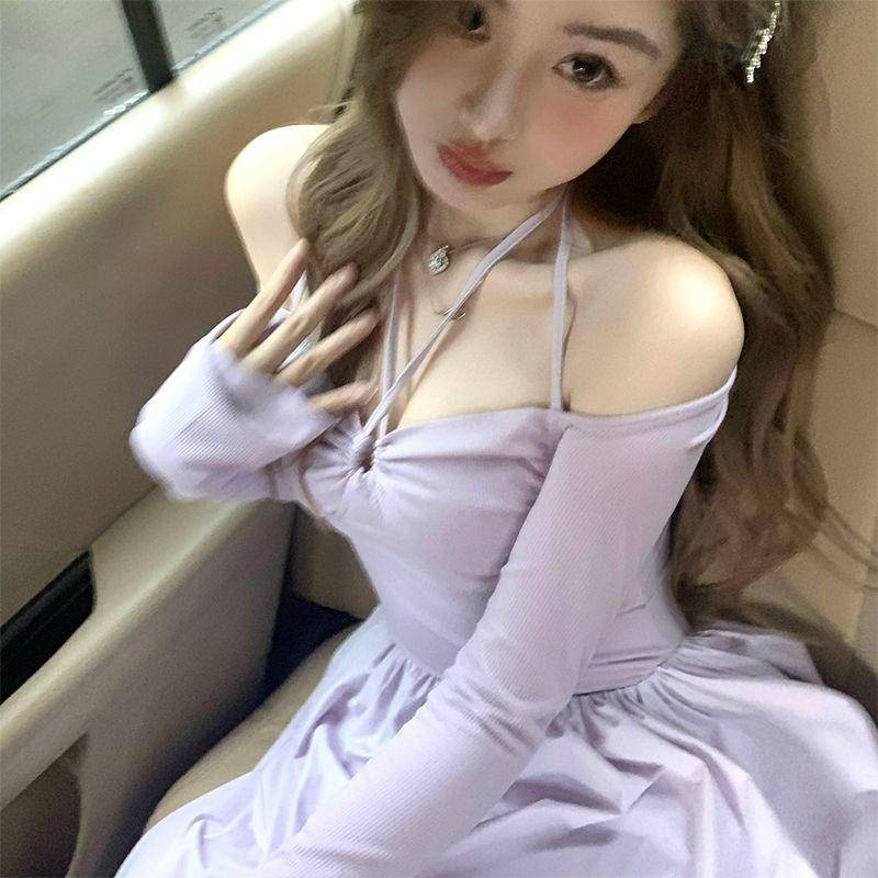 Váy Liền Dệt Kim Co Giãn Cho Nữ Váy Dài Thắt Cổ Chít Eo Đầu Thu