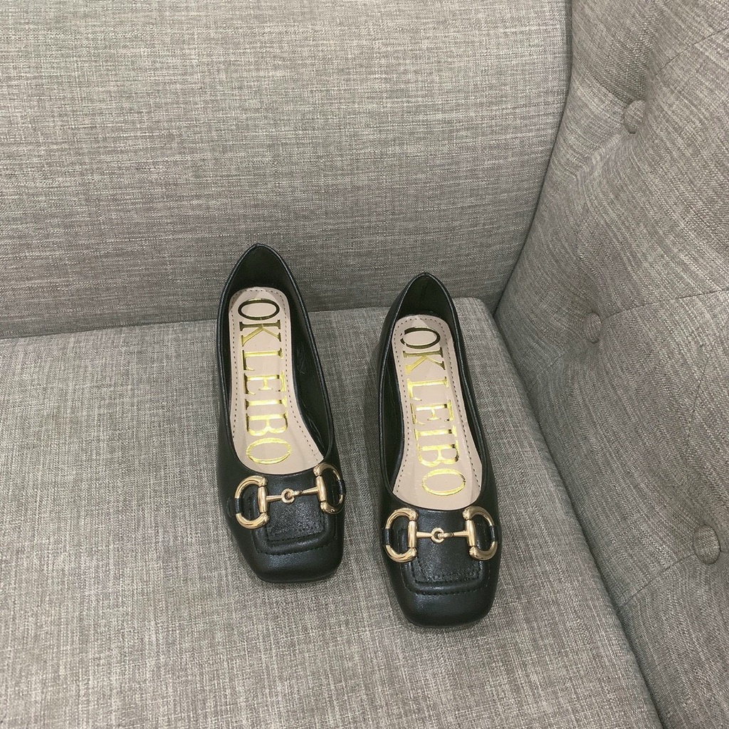 Giày búp bê nữ thời trang Hàn Quốc thiết kế mũi vuông khóa đồng đế 3p - hài nữ bệt mũi vuông