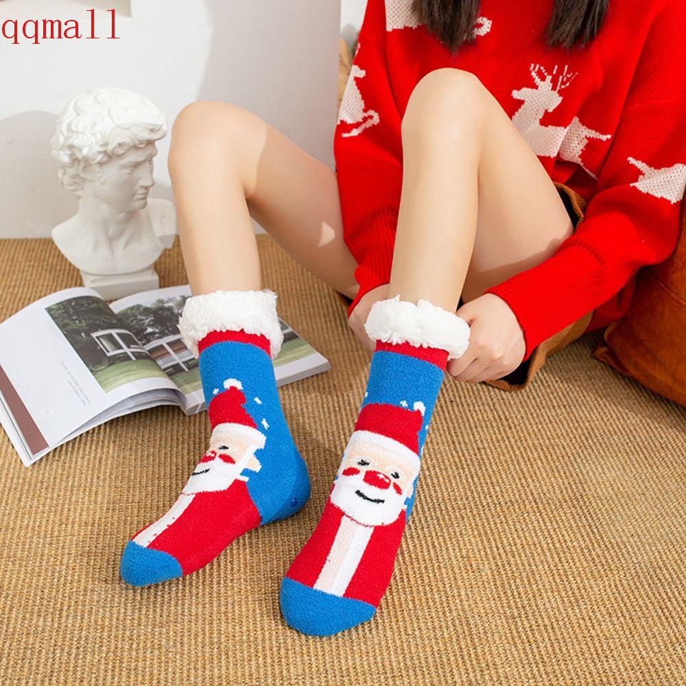 Vớ Cotton Dày Giữ Ấm Chống Trượt Họa Tiết Giáng Sinh Dành Cho Nữ