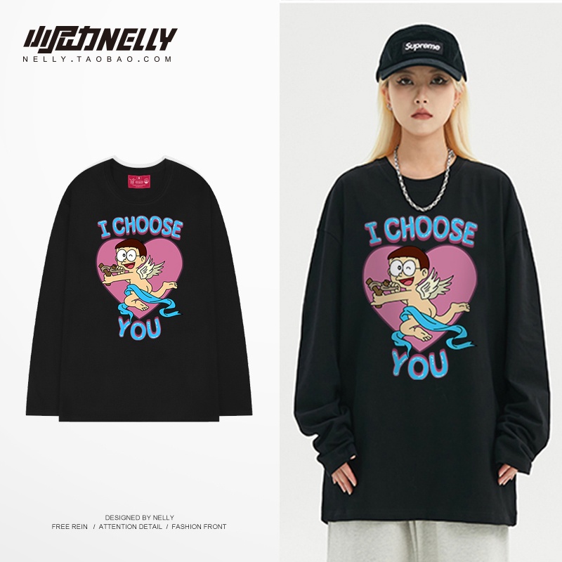 Áo thun dài tay NELLY cotton 100% dáng unisex form rộng I choose you