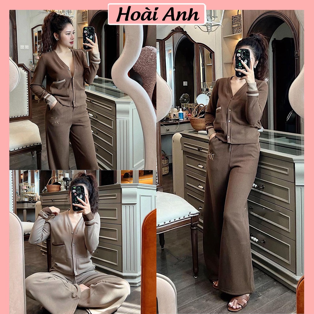 Set Bộ Nữ Nhung Tăm Áo Khoác Cardigan Mix Quần Suông Cạp Chun Freesize