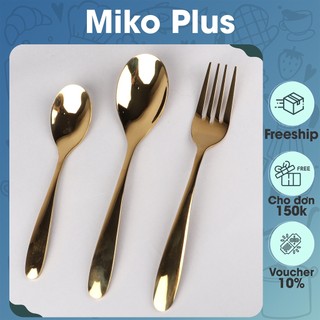Set muỗng soup nĩa muỗng cà phê inox 304 vàng cao cấp mvs04 - miko set muỗng nĩa inox vàng 304 mvs04