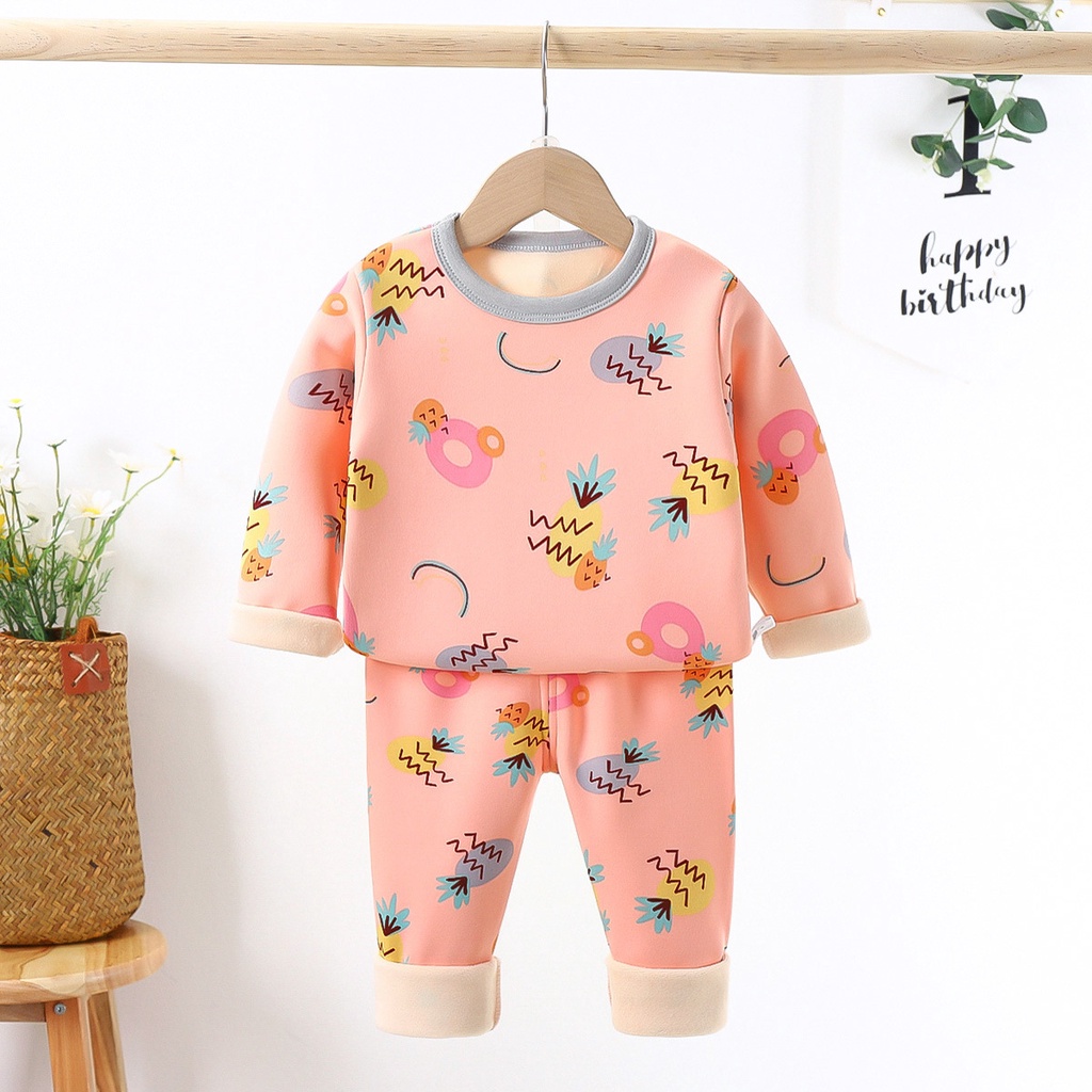 Bộ Đồ Ngủ Tay Dài Giữ Nhiệt Mùa Thu Đông Kích Thước Vừa / Lớn Phong Cách Mới Dành Cho Bé Trai Gái 90-150CM